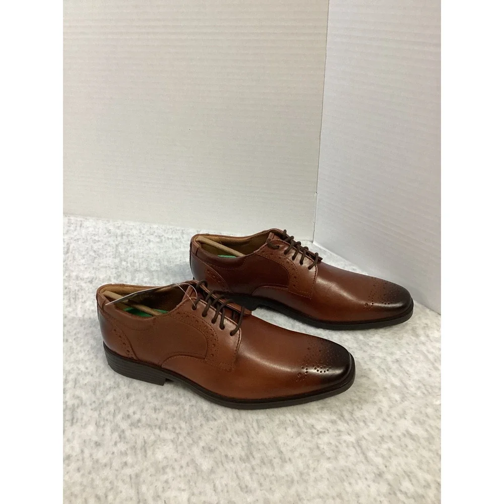 Clarks Clarkslite Tie Tan Combi Leather Medallion Toe Dress Shoes 7.5 M 26176938